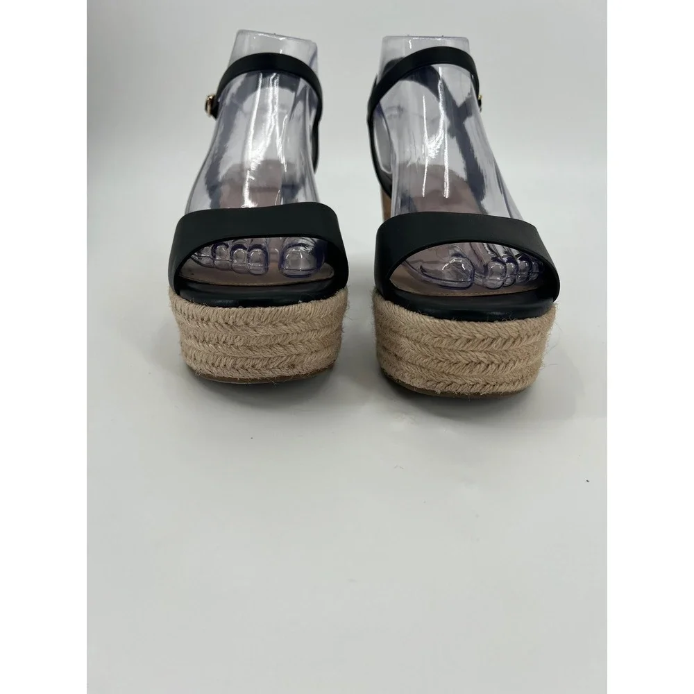 Aldo Black Platform Wedge Espadrille Sandals Cork Jute Ankle Strap Womens 8